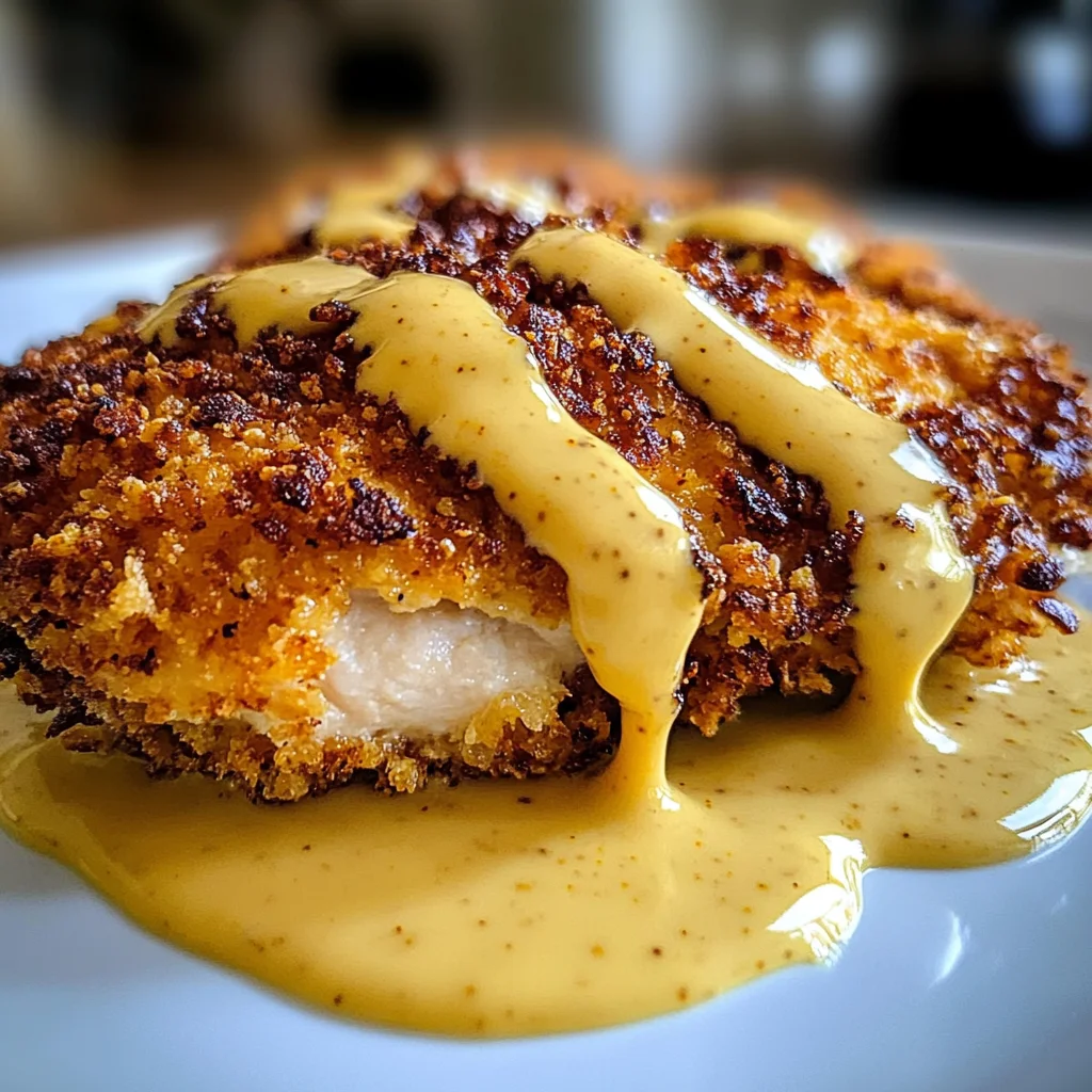 Savory Pretzel Chicken with Mustard-Cheddar Sauce Delight