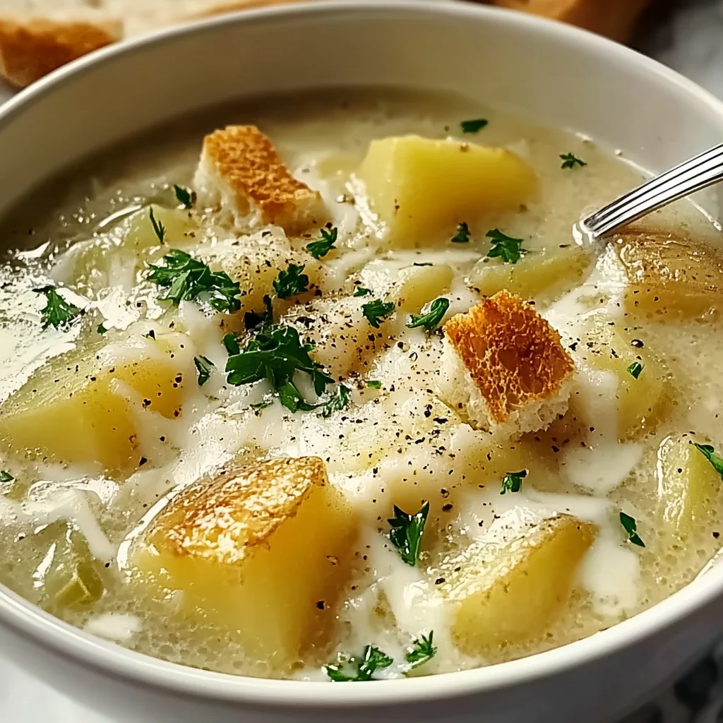 Soothing Hangover Cure Garlic Potato Soup - theamazingfood
