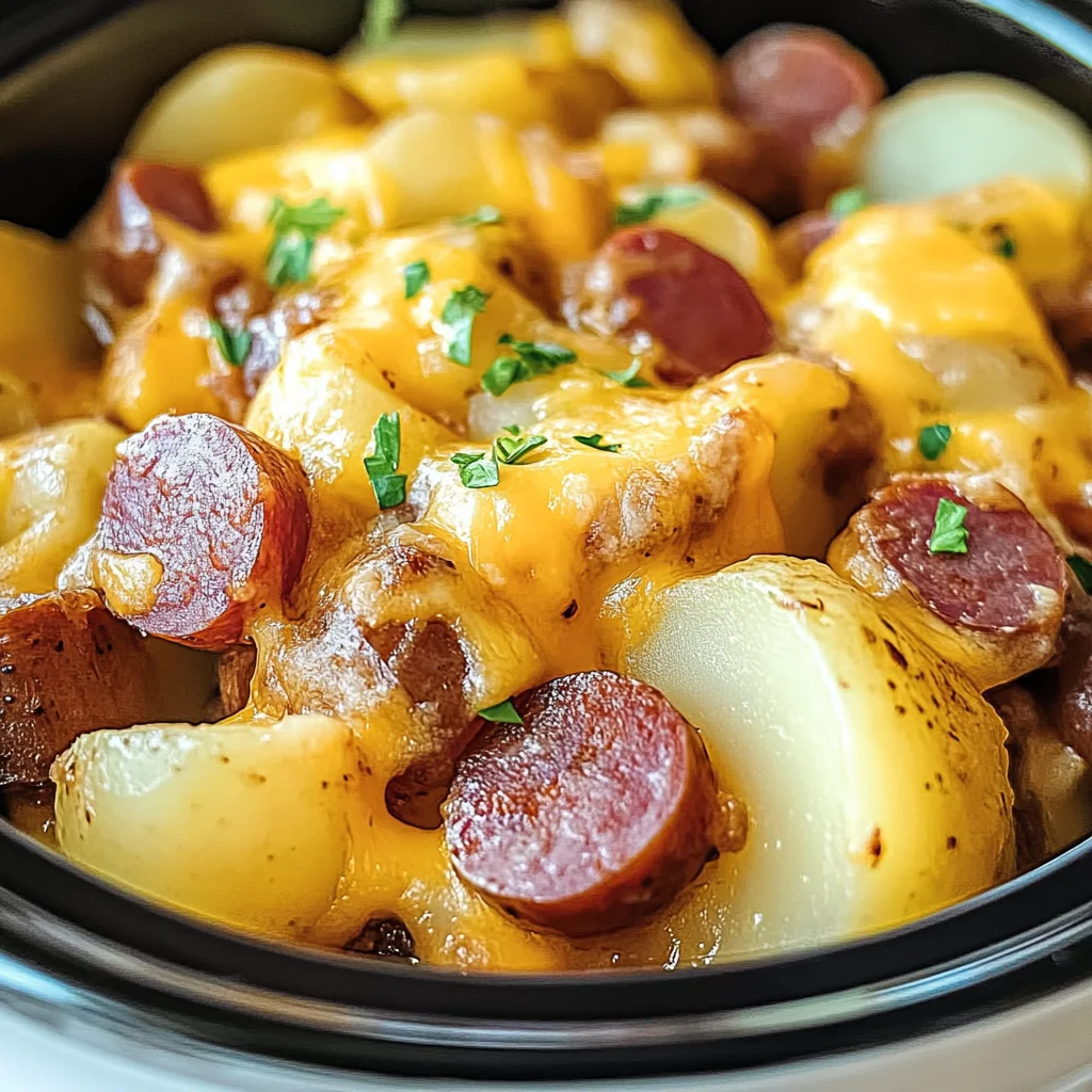 Crockpot Cheesy Potatoes and Kielbasa