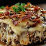 Mushroom Swiss Turkey Bacon Meatloaf Casserole