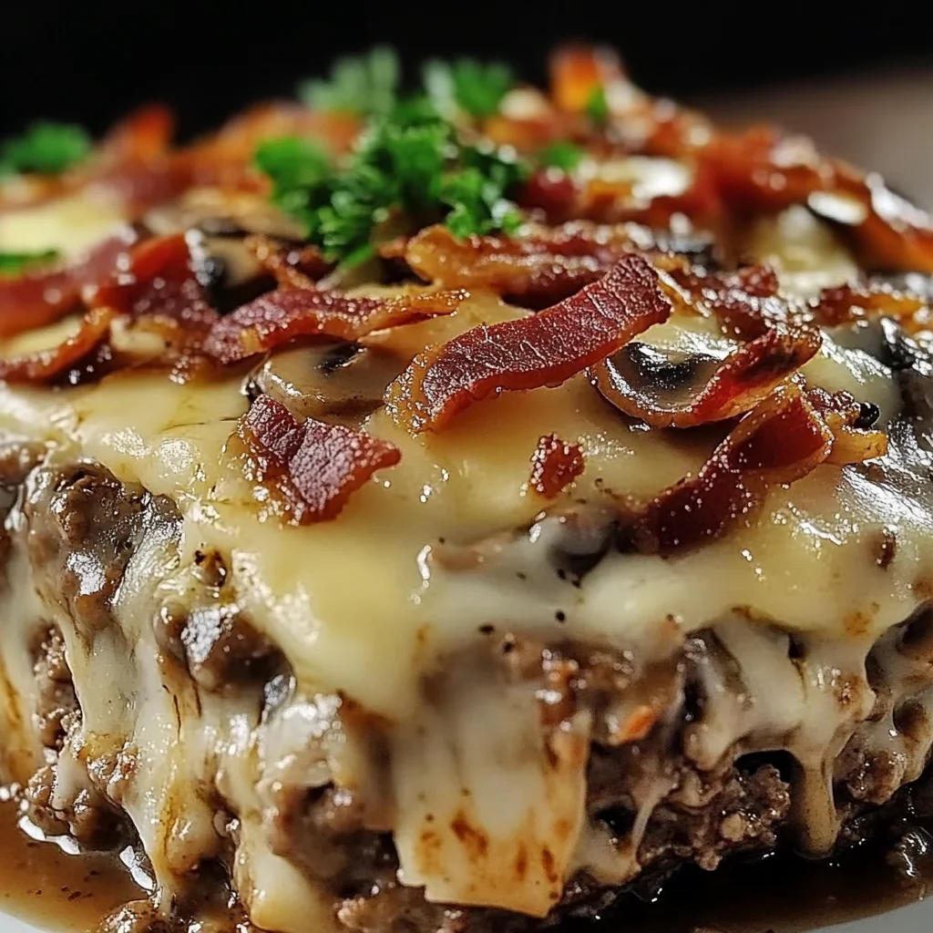 Mushroom Swiss Turkey Bacon Meatloaf Casserole