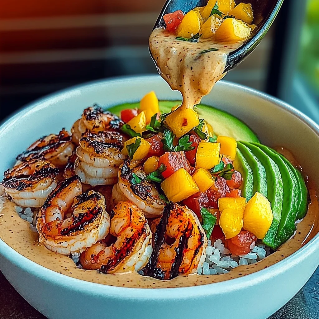 Shrimp and Avocado Bowls with Mango Salsa & Lime-Chili Sauce