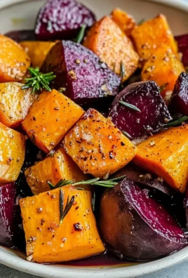 warm garlic roasted sweet potatoes and beets with rosemary for budget meals