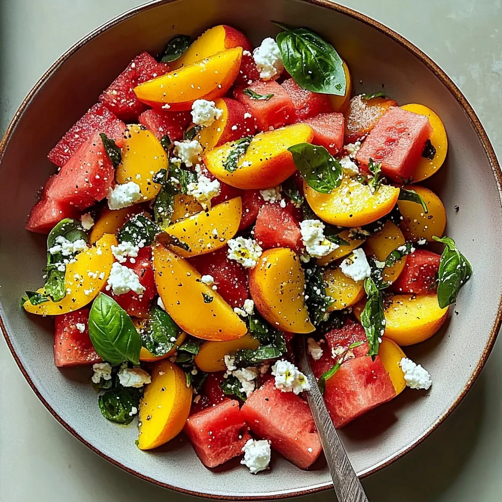Refreshing and Juicy Watermelon Peach Salad for Hot Summer Days
