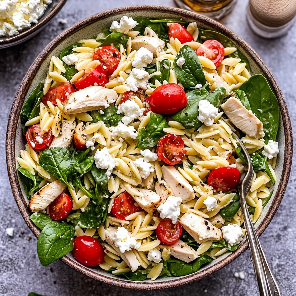 Spinach Orzo Chicken Salad with Goat Cheese