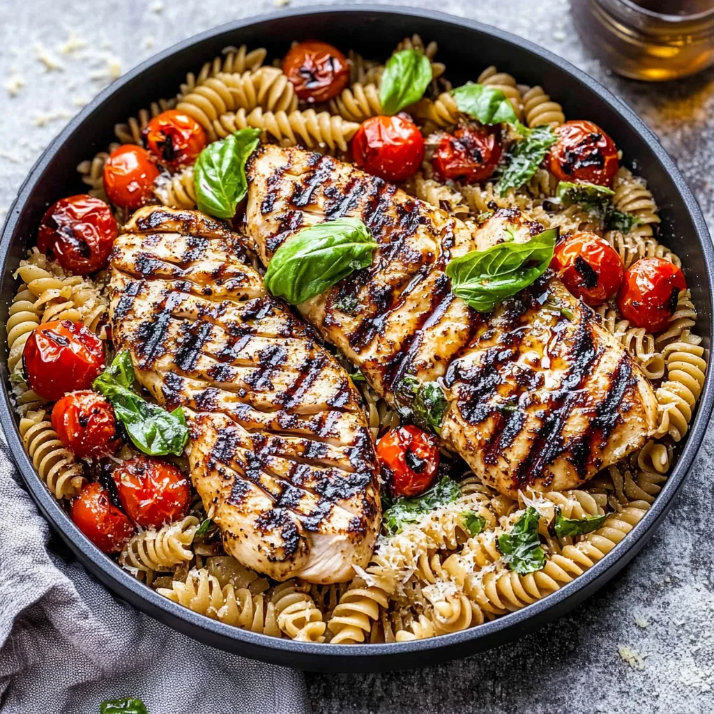 Tomato Basil Pasta with Balsamic Grilled Chicken