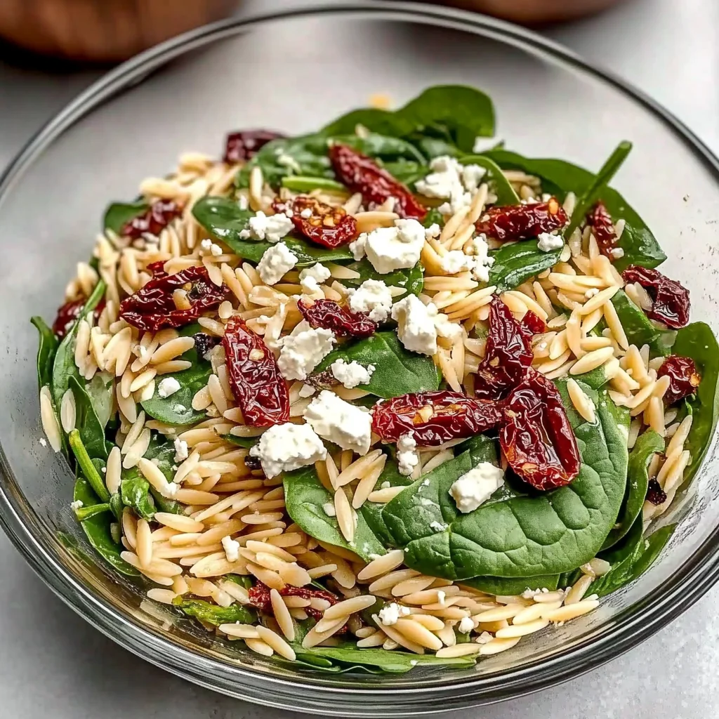 Balsamic Orzo Salad with Spinach, Feta & Sundried Tomatoes - FlirtyFood
