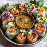 Rainbow Veggie Rice Paper Rolls with Peanut Sauce