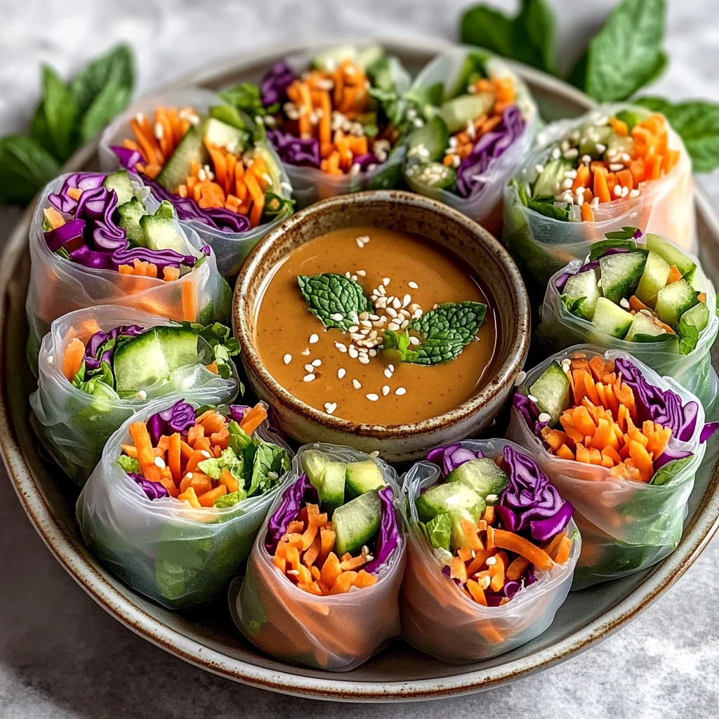Rainbow Veggie Rice Paper Rolls with Peanut Sauce